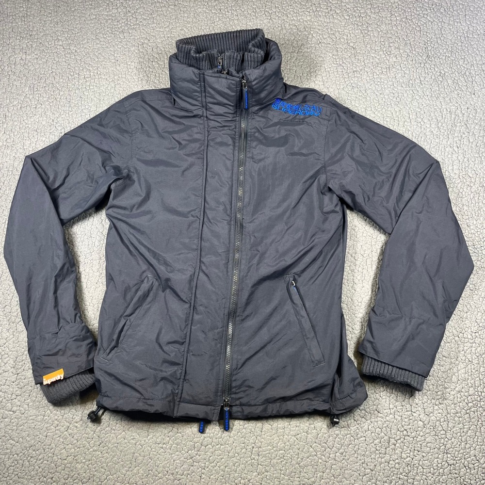 Superdry Windcheater Jacket Mens M Triple Zip Ribbed Collar Grey Gorpcore